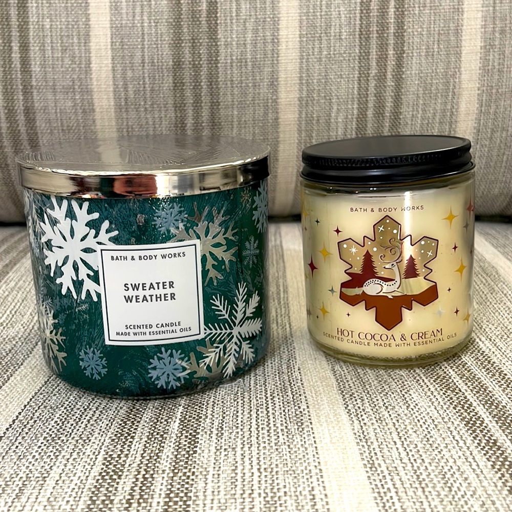 Bath & Body Works Candles - Sweater Weather, Hot Cocoa & Cream